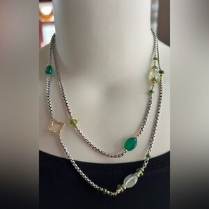 David Yurman 40” Long Sterling Silver 18k Bead & Chain Necklace Peridot Prenite